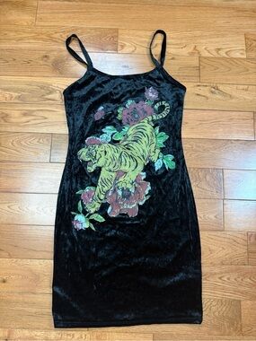Urban Planet Seduction 90s Style Tattoo Style Velvet Mini Dress